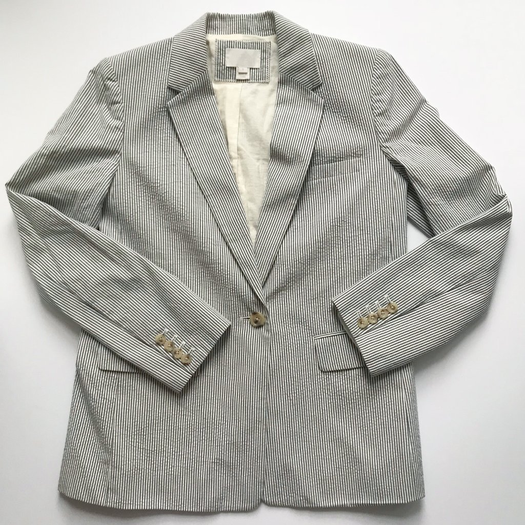 J. Crew Collection Seersucker Blazer Size 4 Blue & White Stripes